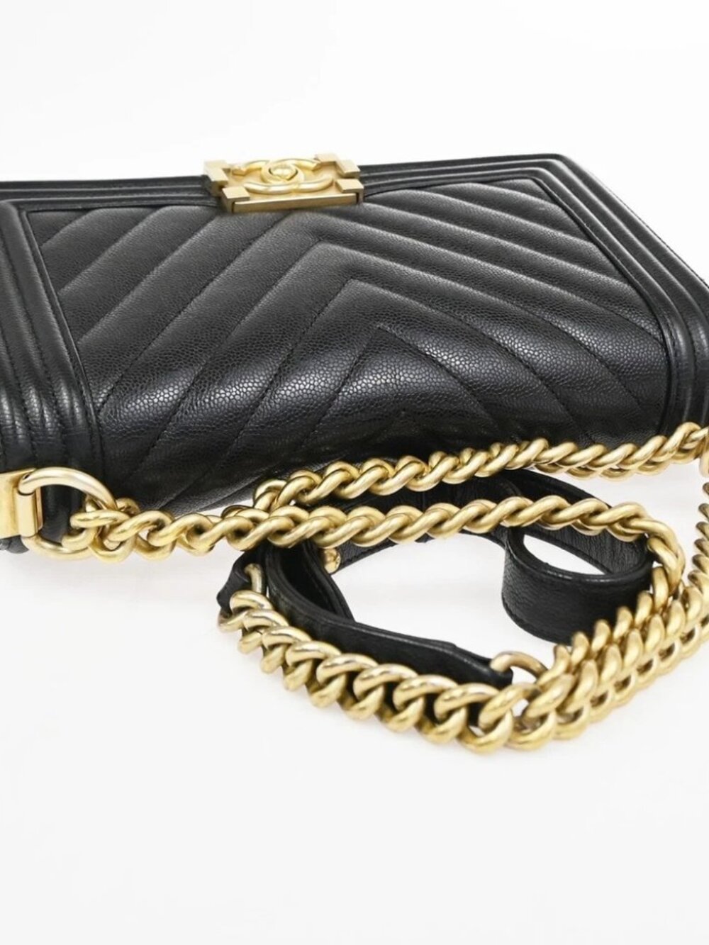 CHANEL CC Logo Boy Chain Shoulder Bag Grained Calfskin Leather Black - Picture 5 of 16